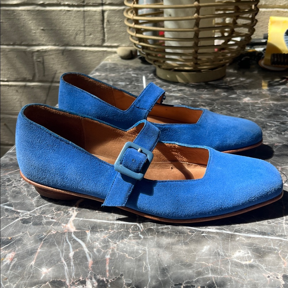 Blue Suede Mary Jane Shoes - Picture 3 of 5
